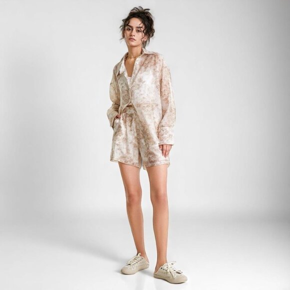 NWT J.ING 2 Pieces Floral Print Casual Sheer Oversize Shirt Top with Shorts Set - Picture 3 of 8
